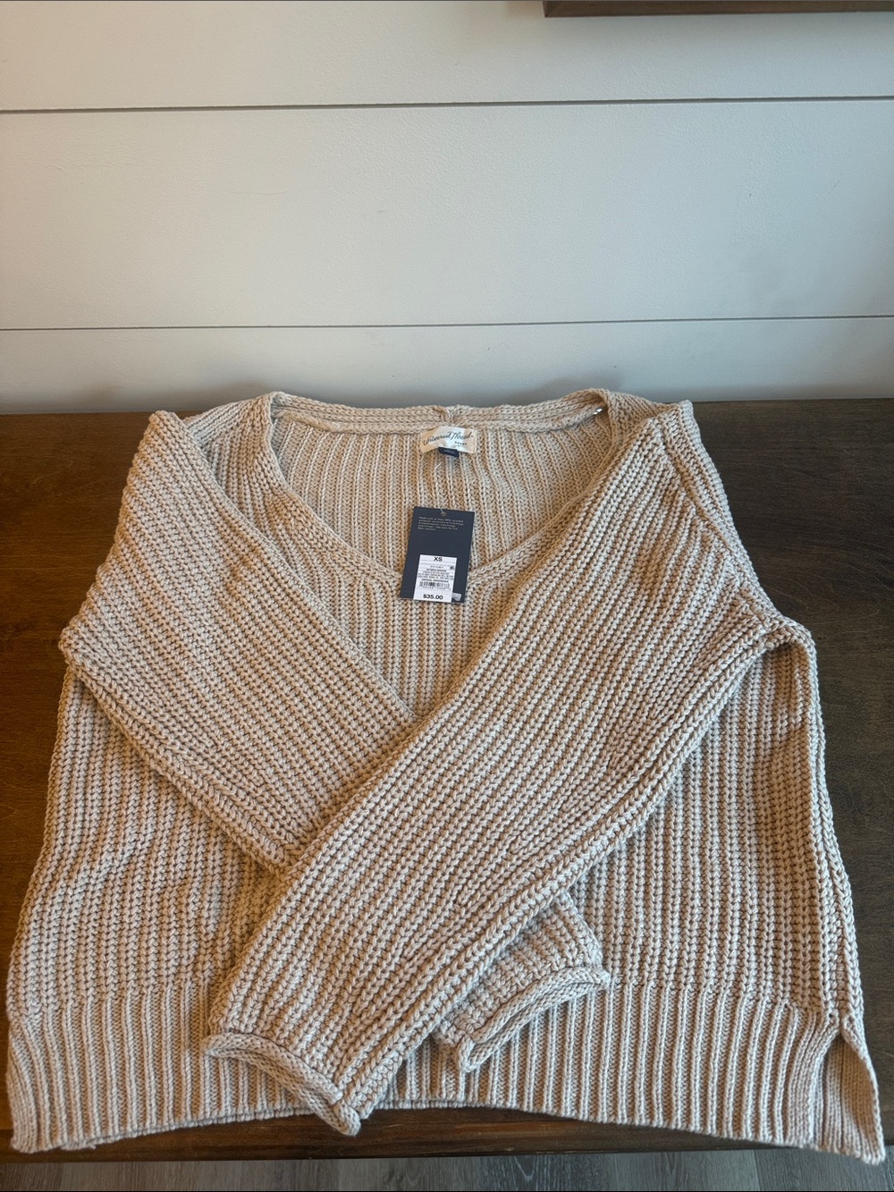 Universal Thread Relaxed V-Neck Chunky Knit Sweater in Beige